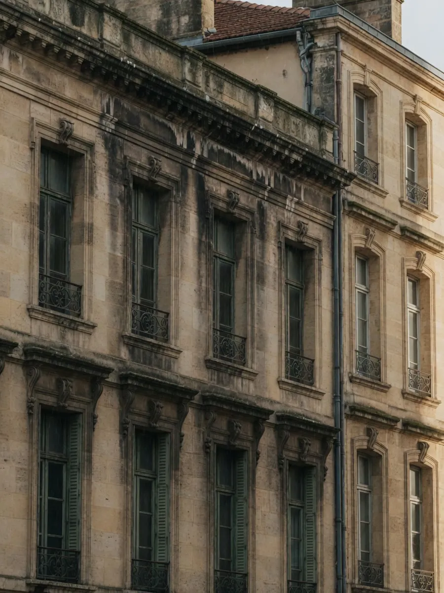 Façade en pierre encrassée avant ravalement à Bordeaux
